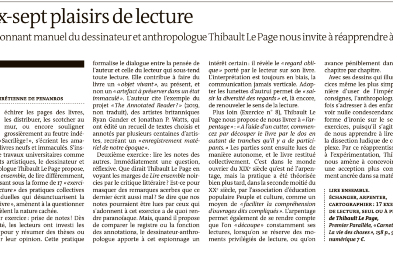 Lire ensemble dans Le Monde des livres